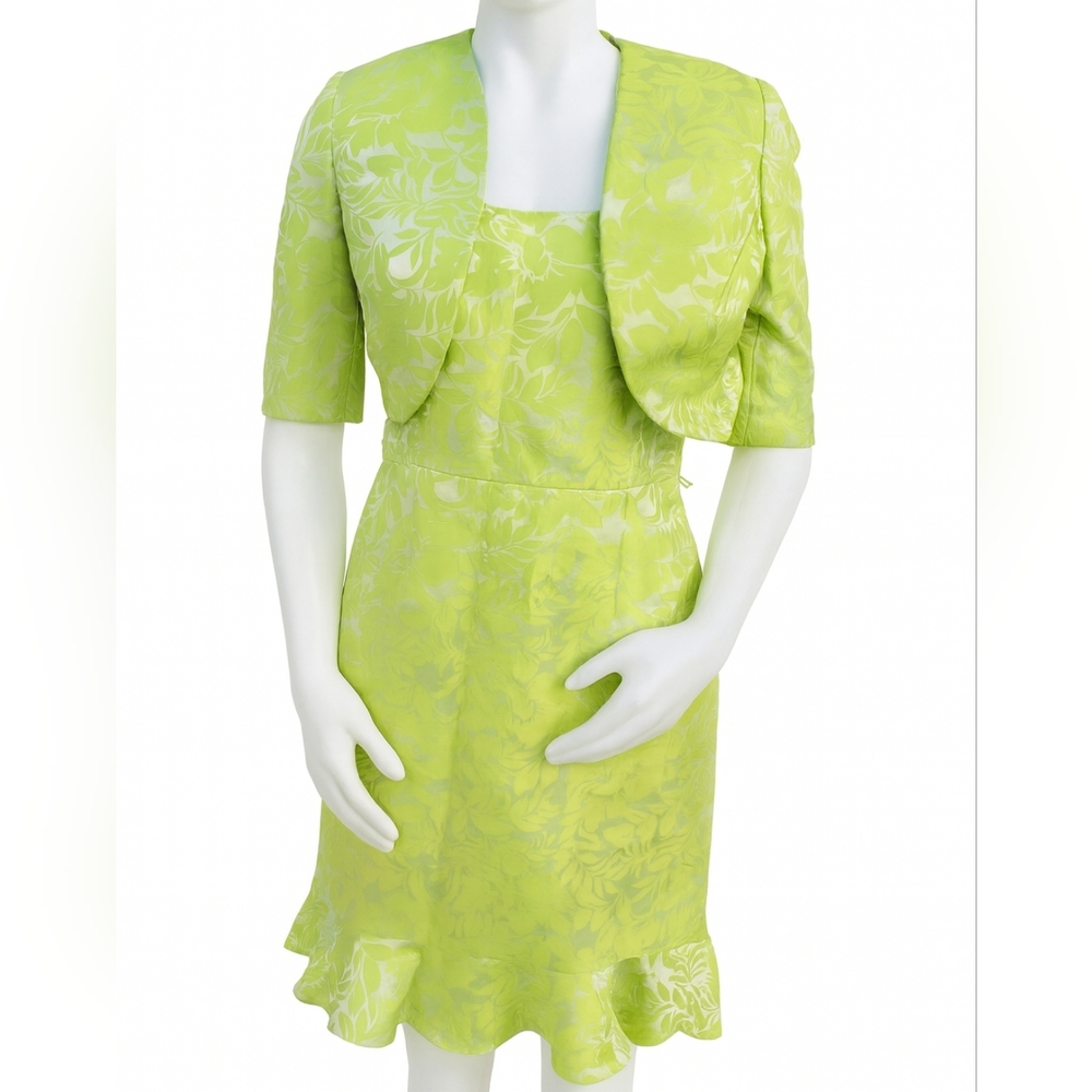 Nipon Boutique Lime Green Jacquard Dress Jacket Set Formal 4